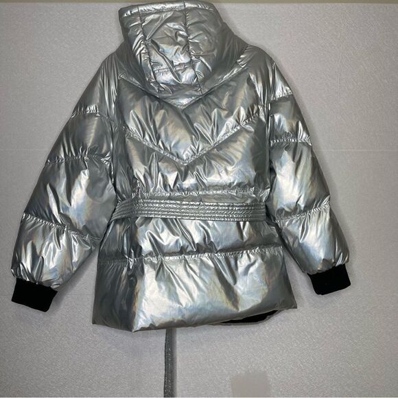 7 for all Mankind Holographic Belted Hooded Puffer Jacket L - Picture 7 of 7